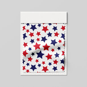 Red and Blue Stars, 4th of July, White Background Fabric