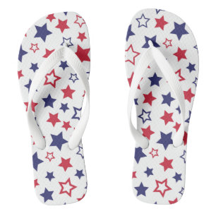 Red and Blue Stars, 4th of July, White Background Jandals