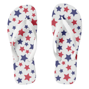 Red and Blue Stars, 4th of July, White Background Jandals