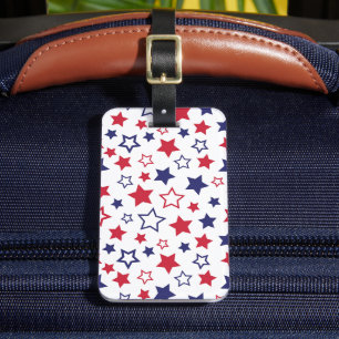 Red and Blue Stars, 4th of July, White Background Luggage Tag