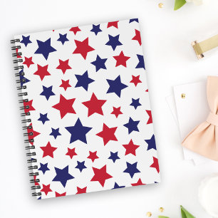 Red and Blue Stars, 4th of July, White Background Notebook