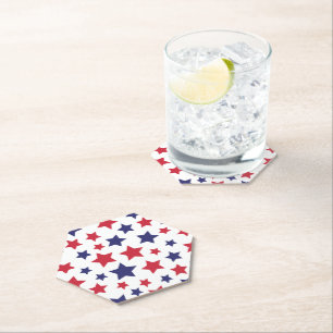 Red and Blue Stars, 4th of July, White Background Paper Coaster