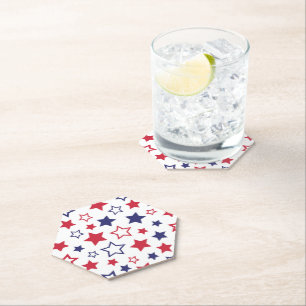 Red and Blue Stars, 4th of July, White Background Paper Coaster