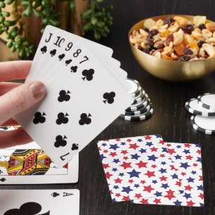 Red and Blue Stars, 4th of July, White Background Playing Cards