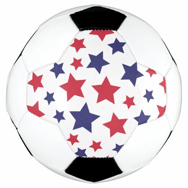 Red and Blue Stars, 4th of July, White Background Soccer Ball (Front)