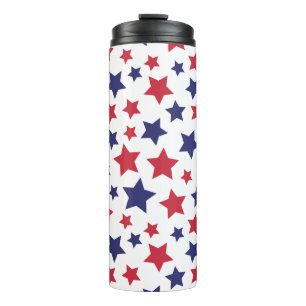 Red and Blue Stars, 4th of July, White Background Thermal Tumbler