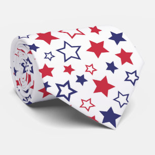 Red and Blue Stars, 4th of July, White Background Tie
