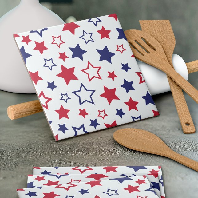 Red and Blue Stars, 4th of July, White Background Tile (Creator Uploaded)