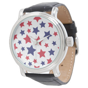 Red and Blue Stars, 4th of July, White Background Watch