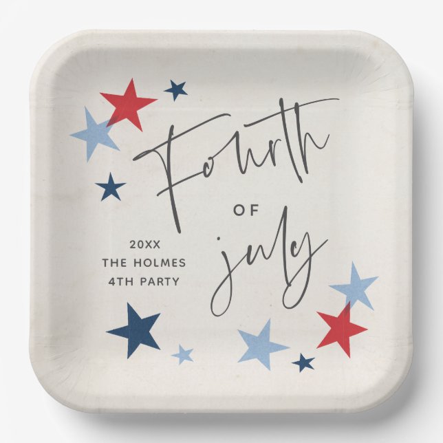 Red and Blue Stars American 4th of July Party Paper Plate (Front)