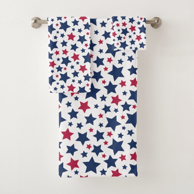 Red and Blue Stars - American flag pattern Bath Towel Set (Insitu)