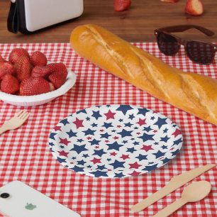 Red and Blue Stars - American flag pattern Paper Plate