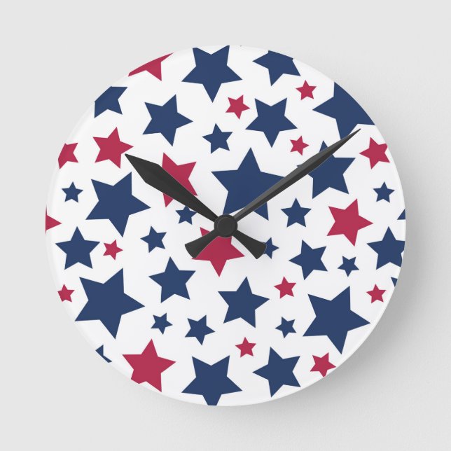 Red and Blue Stars - American flag pattern Round Clock (Front)
