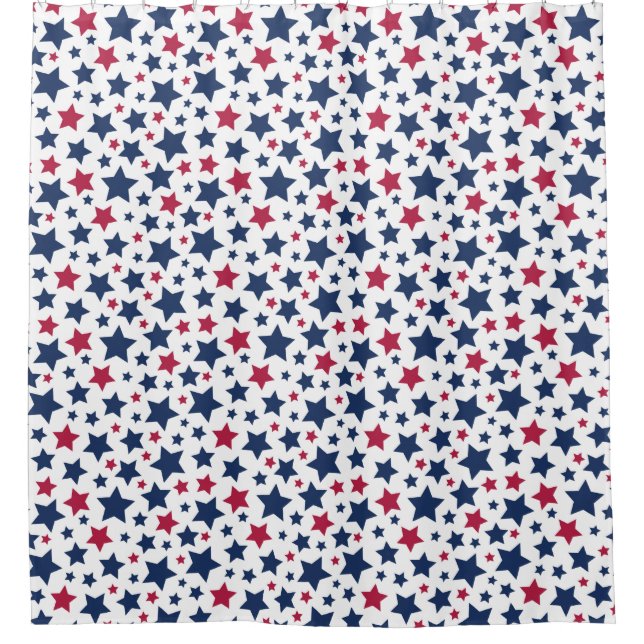 Red and Blue Stars - American flag pattern Shower Curtain (Front)