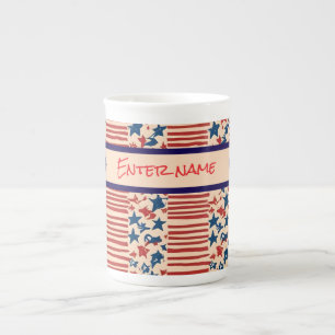 Red and Blue Stars and Stripes 4th of July Bone China Mug