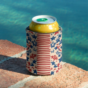Red and Blue Stars and Stripes 4th of July Can Cooler