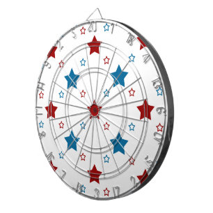 Red and Blue Stars Pattern on White Dartboard