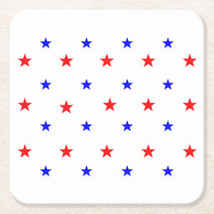 Red and Blue Stars - Starry Sky Pattern Square Paper Coaster