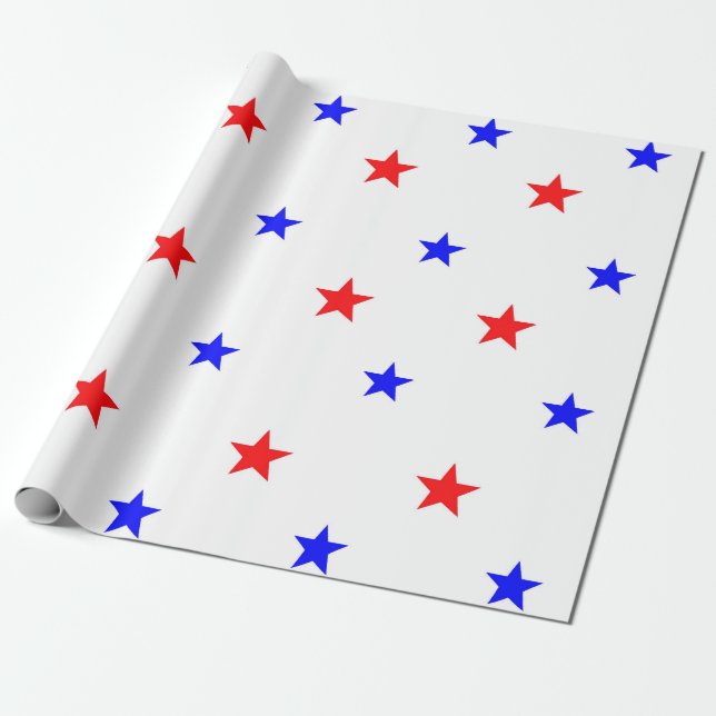 Red and Blue Stars - Starry Sky Pattern Wrapping Paper (Unrolled)