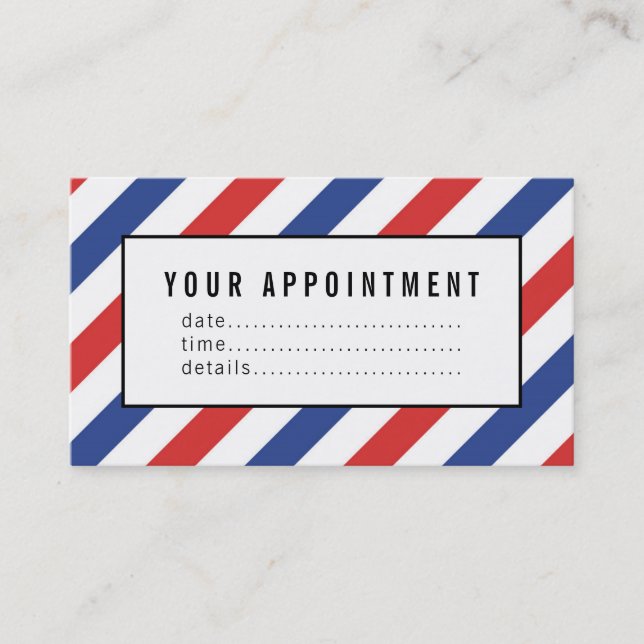 Red and blue stripe barber appointment time card (Front)