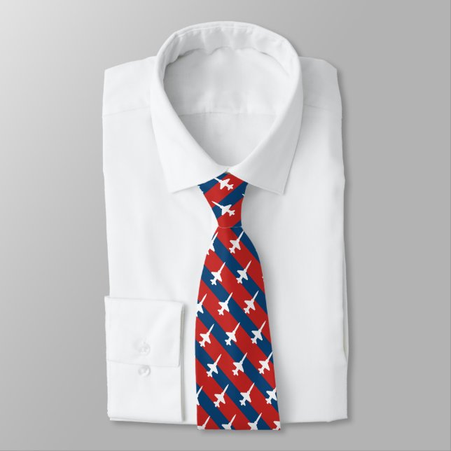 Red and Blue Stripe T-38 Pattern Tie (Tied)