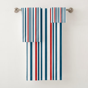 Red and Blue Striped Pattern Bath Towel Set