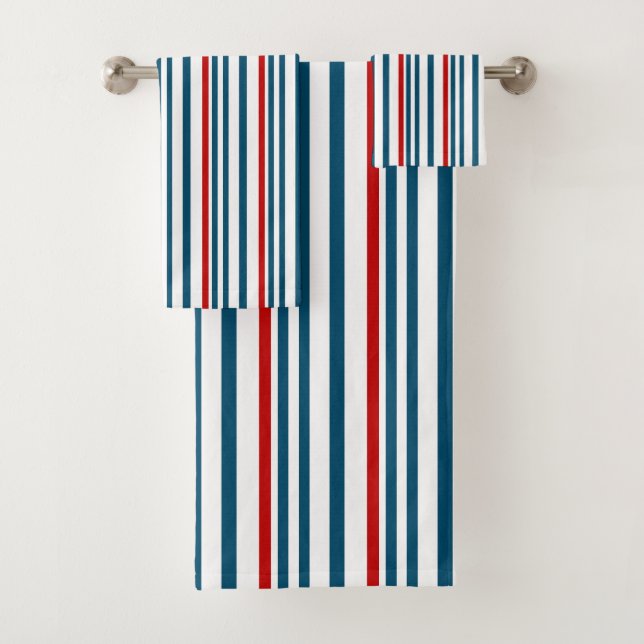 Red and Blue Striped Pattern Bath Towel Set (Insitu)