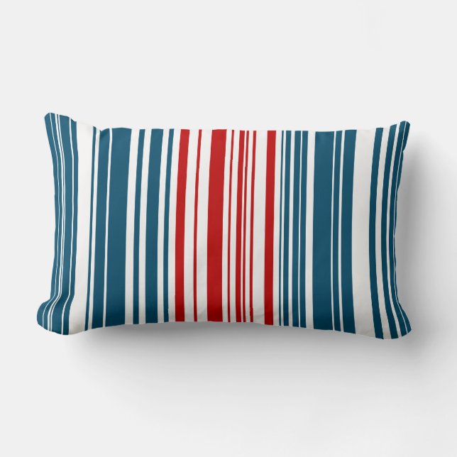 Red and Blue Striped Pattern Lumbar Cushion (Front)