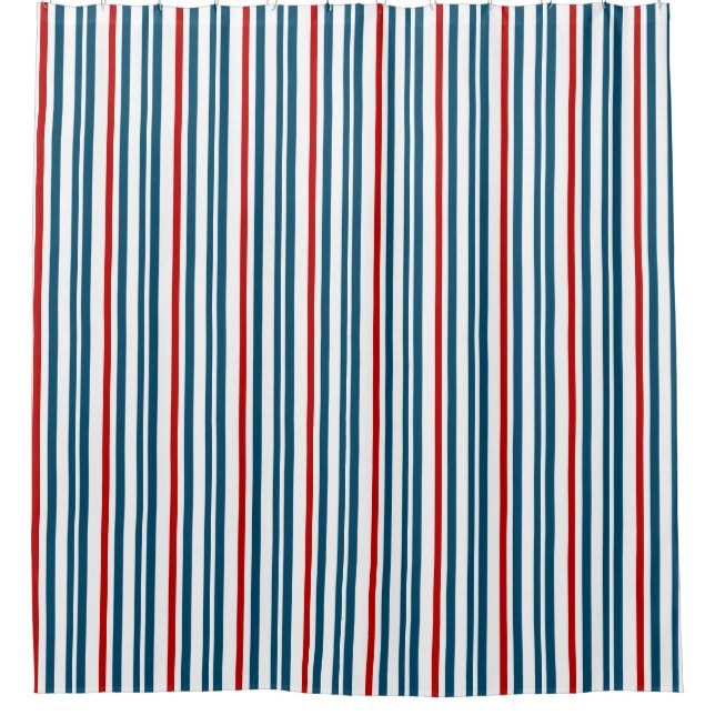 Red and Blue Striped Pattern Shower Curtain (Front)