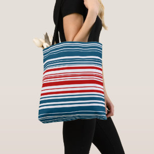 Red and Blue Striped Pattern Tote Bag