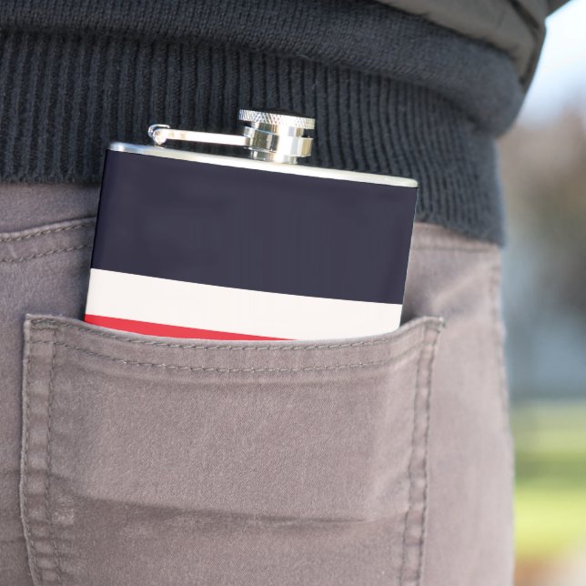 Red and Blue Stripes Hip Flask (In Situ)