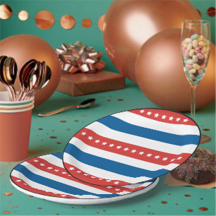 Red and Blue Stripes with White Stars Paper Plate