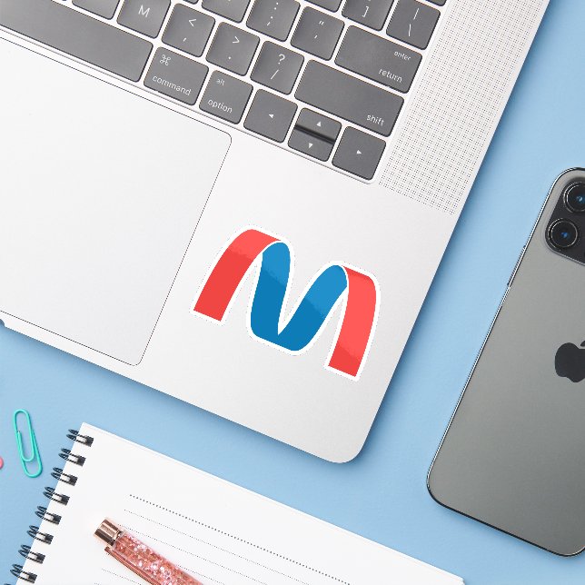 Red and Blue Stylised Bold Geometric Letter M (Laptop w/ iPhone)