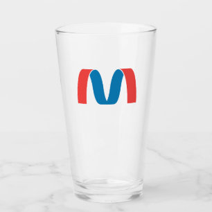 Red and Blue Stylised Bold Geometric Letter M Glass