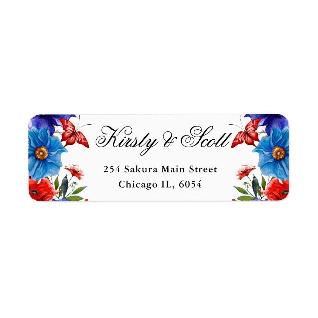 Red and Blue Summer Flowers address (Front)