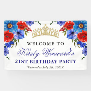 Red and Blue Summer Flowers Birthday Banner