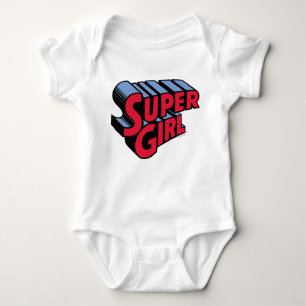 Red and Blue Supergirl Stacked Name Logo Baby Bodysuit