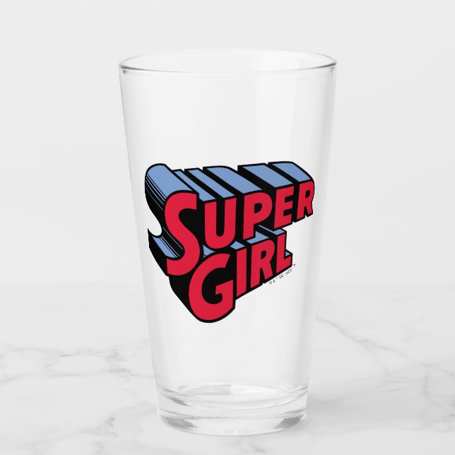 Red and Blue Supergirl Stacked Name Logo Glass (Front)