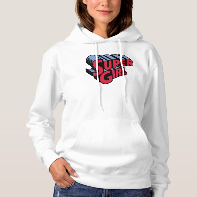 Red and Blue Supergirl Stacked Name Logo Hoodie (Front)