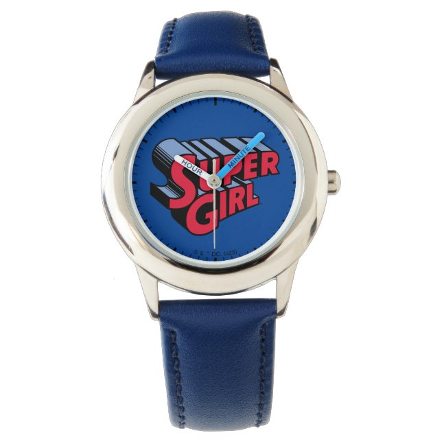 Red and Blue Supergirl Stacked Name Logo Watch (Front)