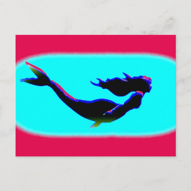 red and blue swimming mermaid postcard (Front)