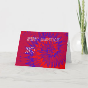  Red and Blue Tie Dye 70th Happy Birthday Card