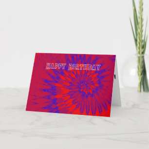 Red and Blue Tie Dye Happy Birthday Card