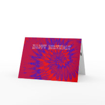 Red and Blue Tie Dye Happy Birthday Card