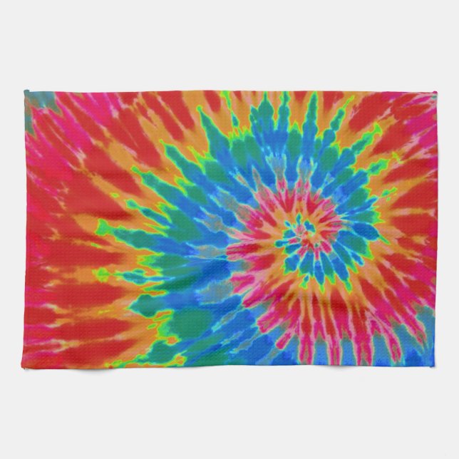 Red and Blue Tie Dye Kitchen Towel (Horizontal)