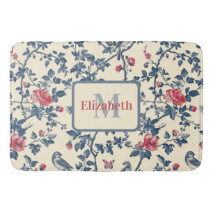    Red and Blue Toile de Jouy Personalised Bath Mat