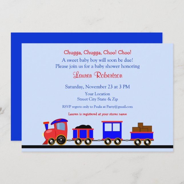 Red and Blue Train Baby Shower Invitation (Front/Back)