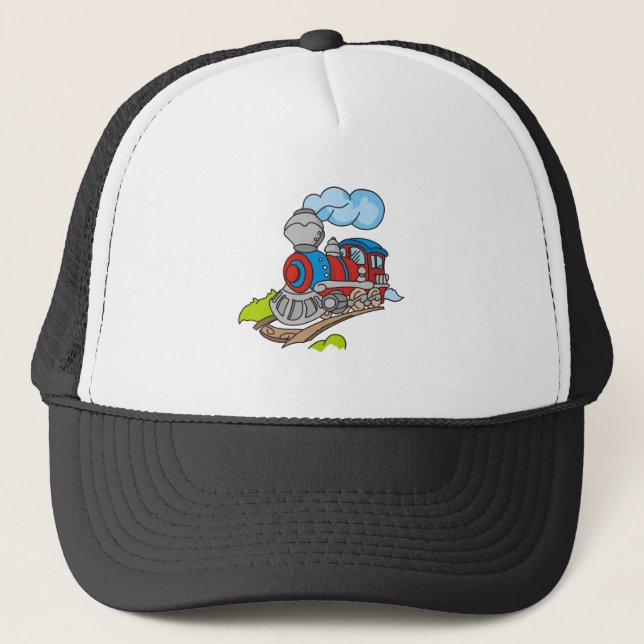 Red and Blue Train Trucker Hat (Front)
