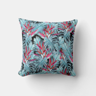 Red and blue tropical plants cushion