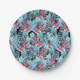 Red and blue tropical plants journal paper plate